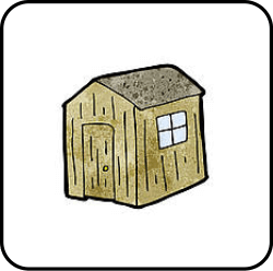 A cartoon picture of an old shed.